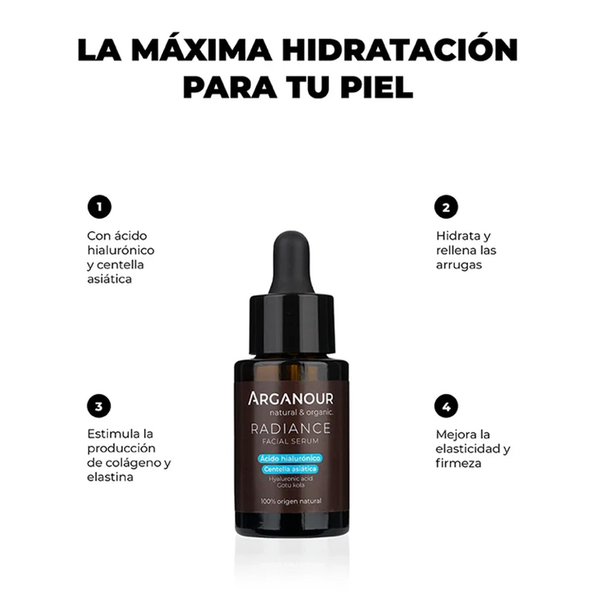 Serum facial Radiance Ácido hialuronico y centella asiática Arganour 30ml