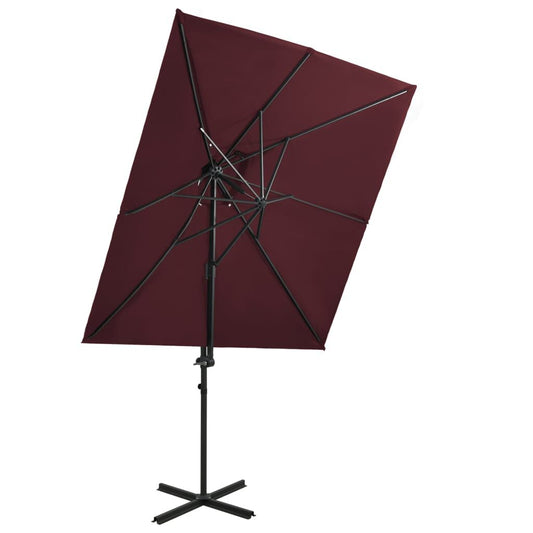 Vidaxl Sombrilla Jardín Voladiza Cubierta Doble Rojo Burdeos 250x250cm_0