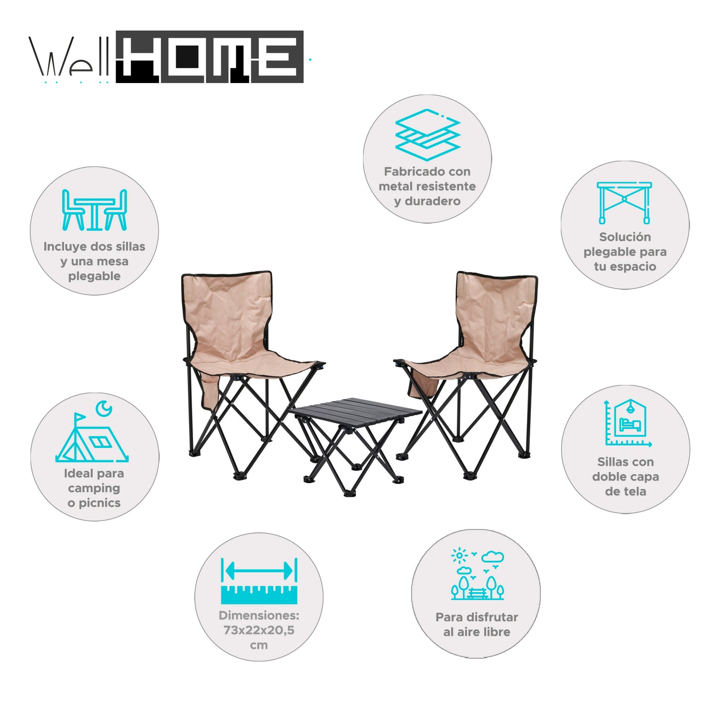 Set De Camping 2 Sillas + Mesa Plegable