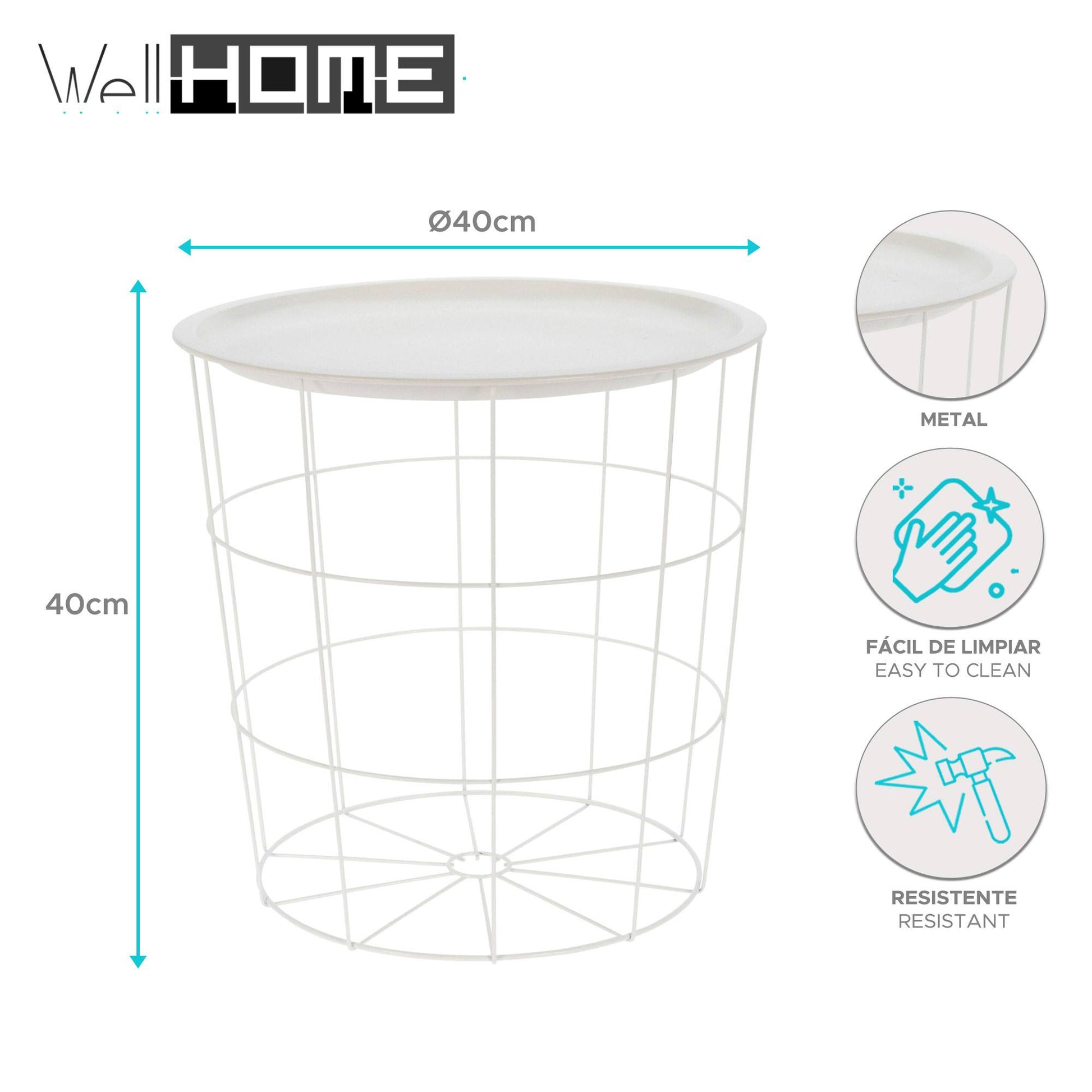 Well Home Mesa Auxiliar En Metal Color Blanco Ø40x40cm