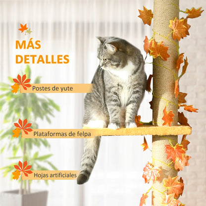 Pawhut Árbol Para Gatos De Suelo A Techo De 202-242 Cm Con 3 Plataformas Naranja_5