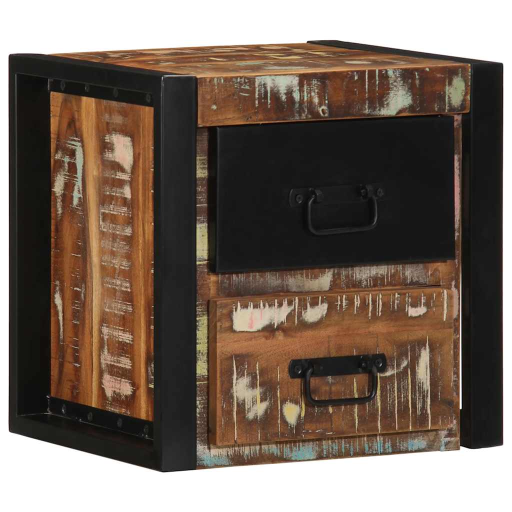 Mesilla De Noche Multicolor 40x35x40 Cm Madera Maciza Reciclada_3