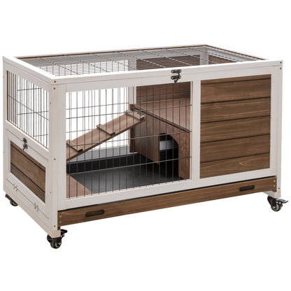 Pawhut Jaula Para Conejos De Madera 90x53x59cm Techo Abrible Rampa Bandeja_0