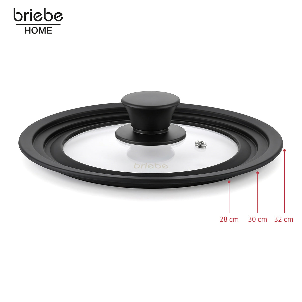 Briebe Totalid Tapa De Sartén Universal Con Borde De Silicona Y Cristal Templado, Multidiámetro 28-30-32_1