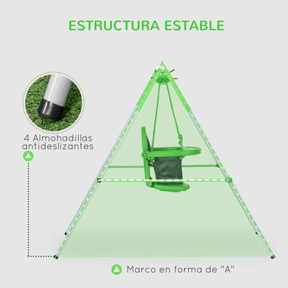 Outsunny Columpio Infantil De Acero Para Niños De 6-36 Meses 122x146x122cm Verde_5