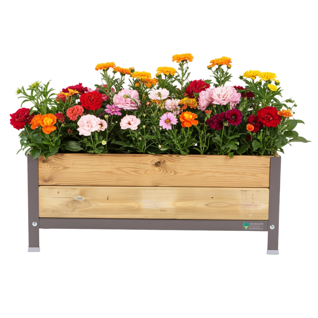 Jardinera Elevada De Madera Gris 90x60x38 Cm De Estructura Metálica Y Bandeja Recoge Aguas Mi Huerto Urban_0