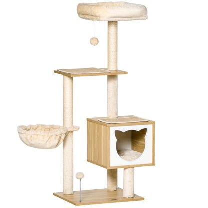 Pawhut Árbol Rascador Para Gatos Con Plataforma Altura 126 Cm Hamaca Caseta_0