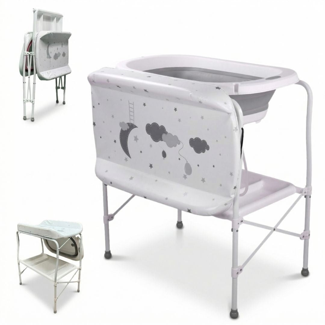 Bañera Bebé 5 En 1 Plegable Con Soporte, Cambiador, Bandejas, Desagüe, Gris Standard Bathby_0