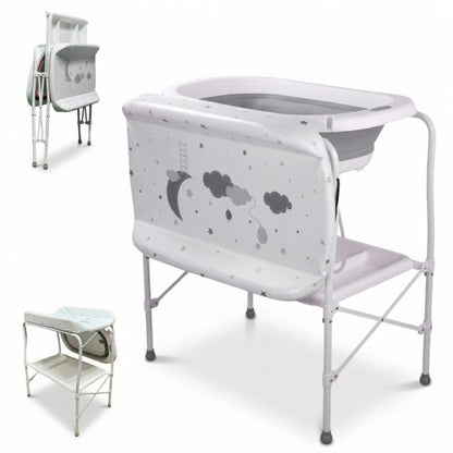 Bañera Bebé 5 En 1 Plegable Con Soporte, Cambiador, Bandejas, Desagüe, Gris Standard Bathby_0