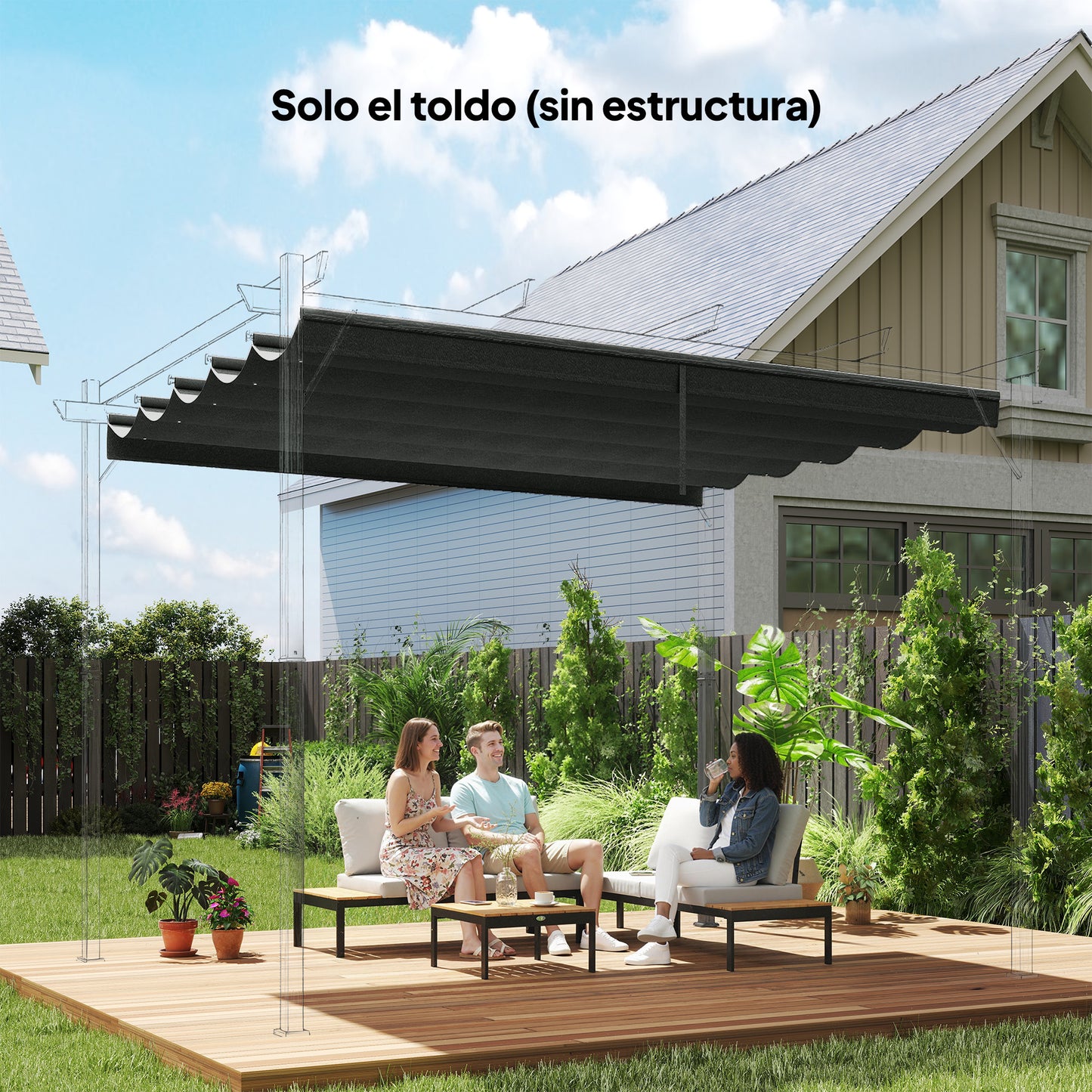 Outsunny Cubierta Para Pérgola Retráctil 2,5x2,55m Para Marco De 3x3 M Gris_1