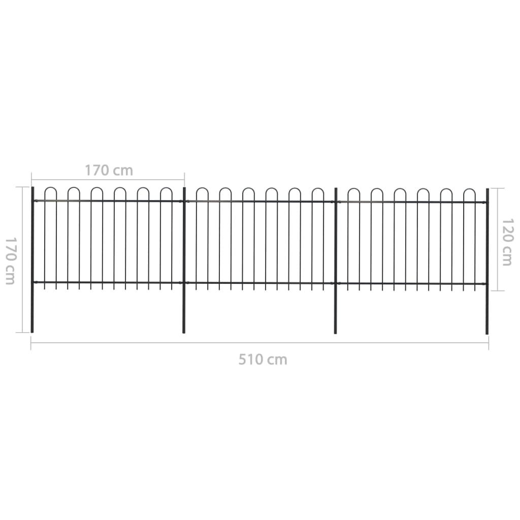 Valla De Jardín Con Puntas De Aro Acero Negro 5,1x1,2 M / Vetonek_4
