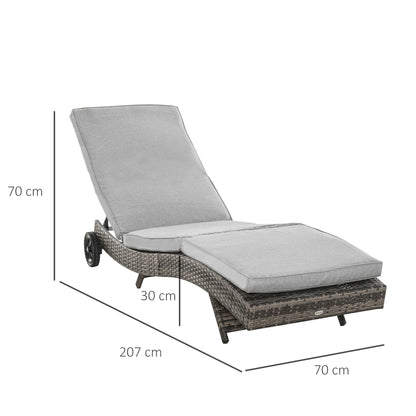 Outsunny Tumbona De Ratán Reclinable En Forma De S Con 2 Ruedas 207x70x70cm Gris_2