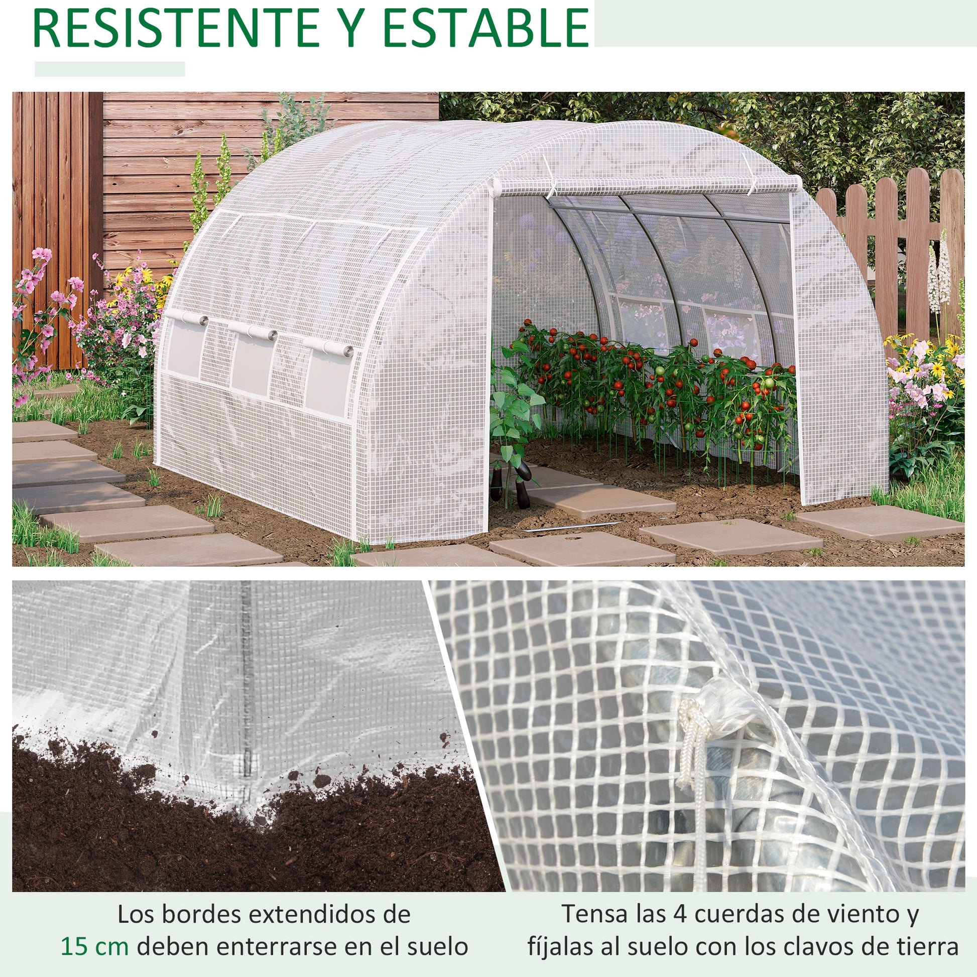 Outsunny Invernadero De Túnel Jardín 3x3x2m Con Puerta Y 6 Ventanas Enrollables_5