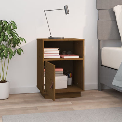 Mesita De Noche Madera Maciza De Pino Marrón Miel 40x34x55 Cm_1