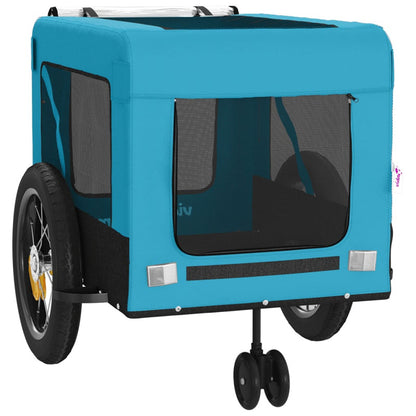 Vidaxl Remolque De Bicicleta Mascotas Hierro Tela Oxford Azul Negro_5