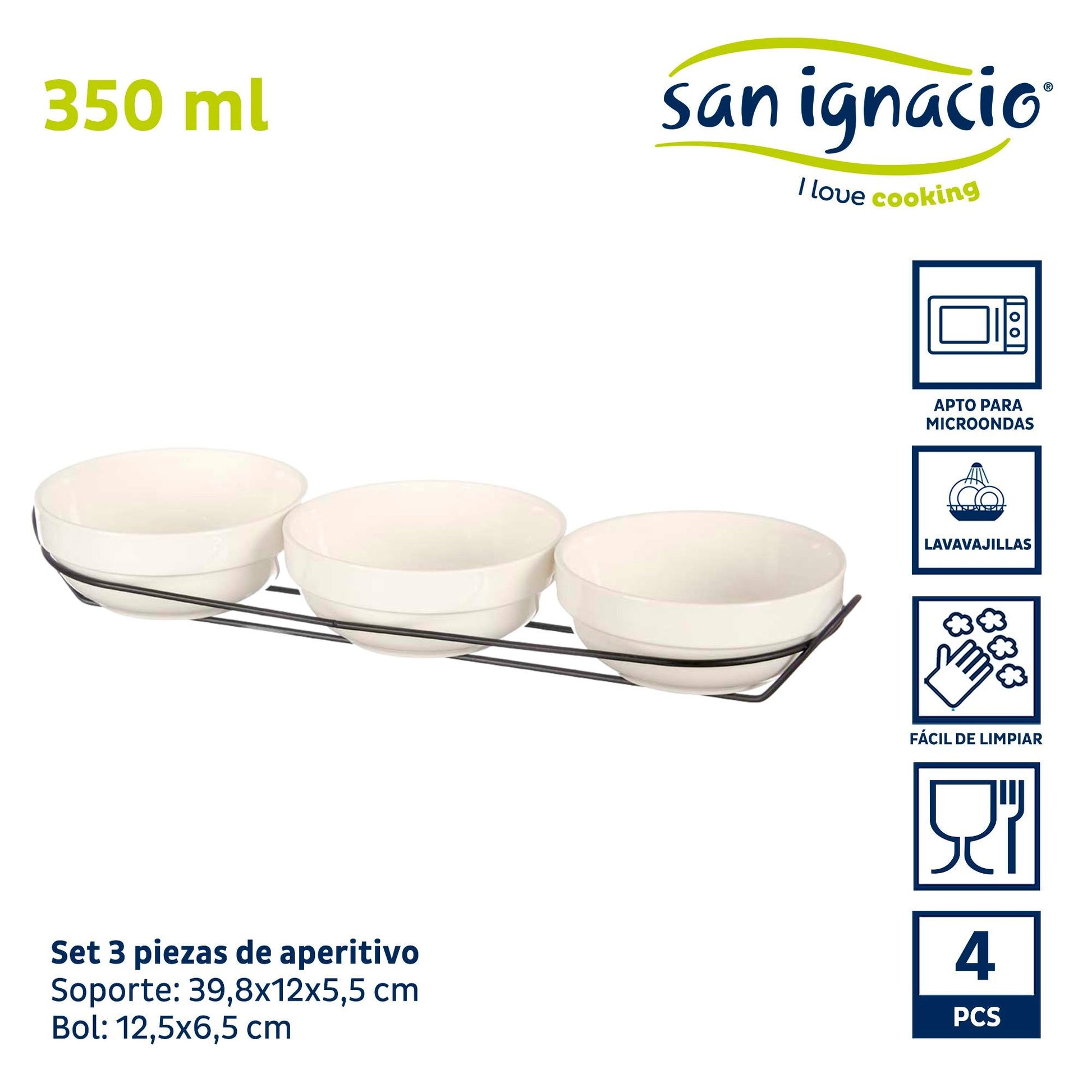 Set 3 Bols Porcelana Blanca 350ml C Supo Colección Vessia
