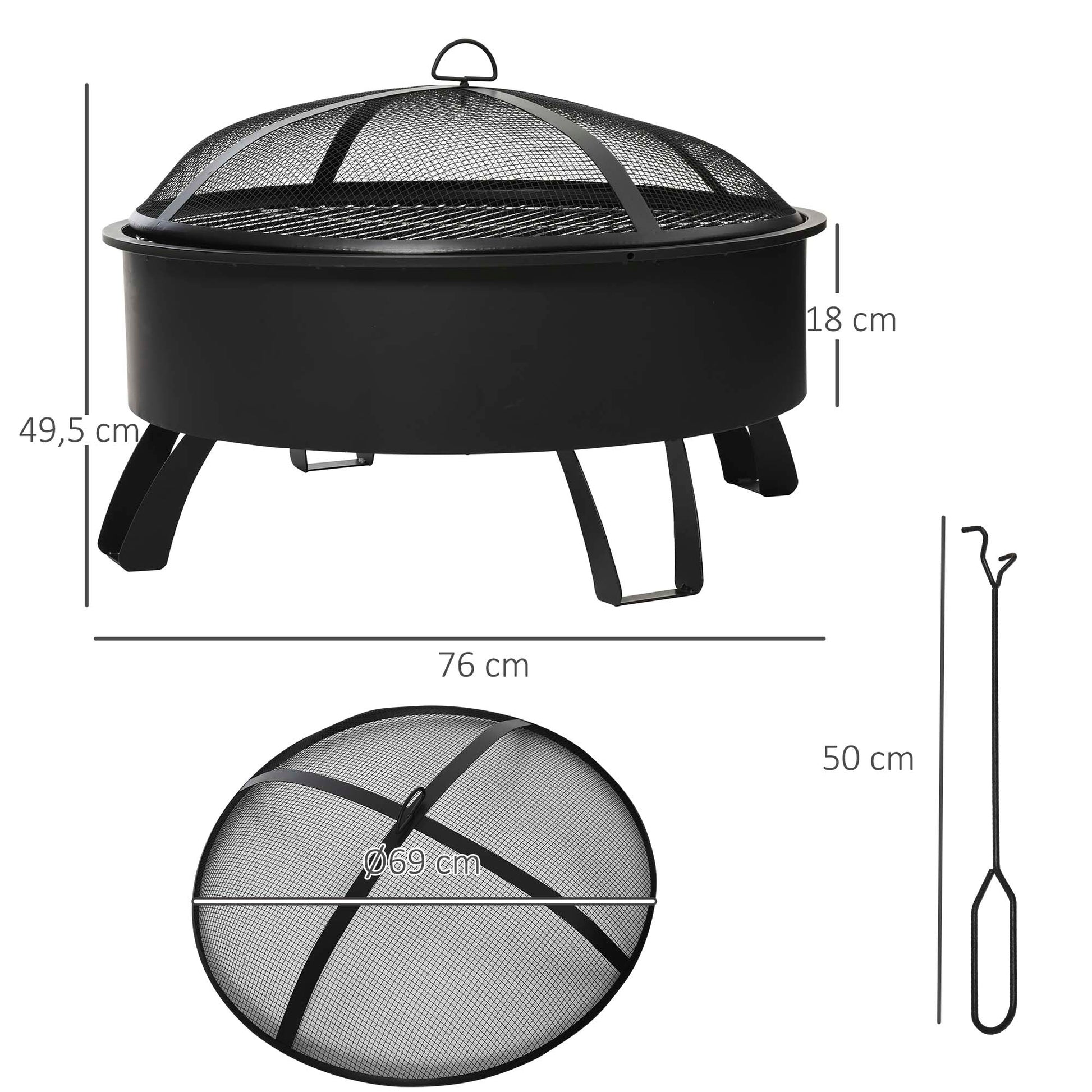 Outsunny Brasero Exterior Ø76x49,5 Cm 2 En 1 Con Parrilla Barbacoa Calefacción_2