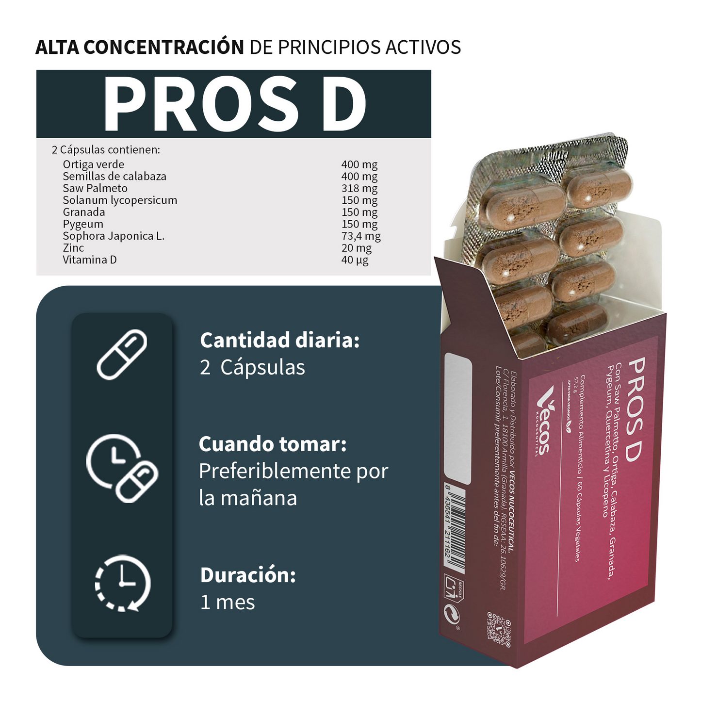 Pros D Vecos 60 Cápsulas | Función Urinaria Y Salud Masculina | Saw Palmetto, Zinc Y Vitamina D_2