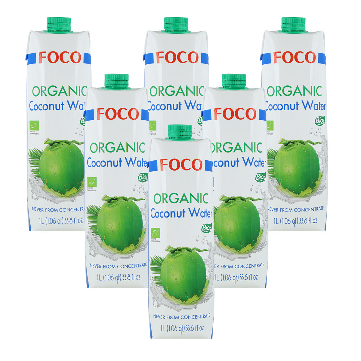 Pack 6x Agua de coco pura 100% Natural Foco 1L