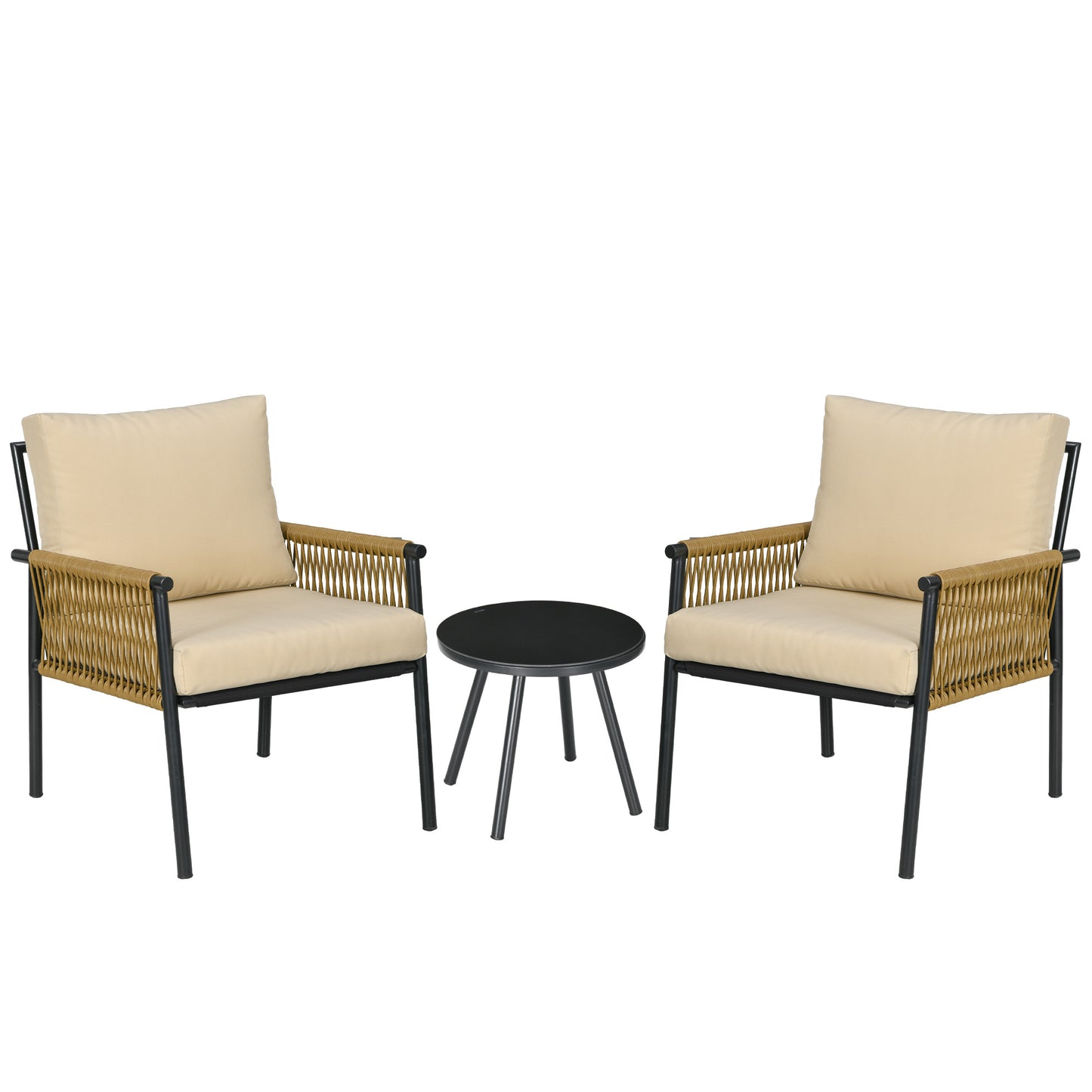 Outsunny Conjunto De Mesa Y Sillas De Jardín Exterior De 3 Piezas Negro Y Beige_0