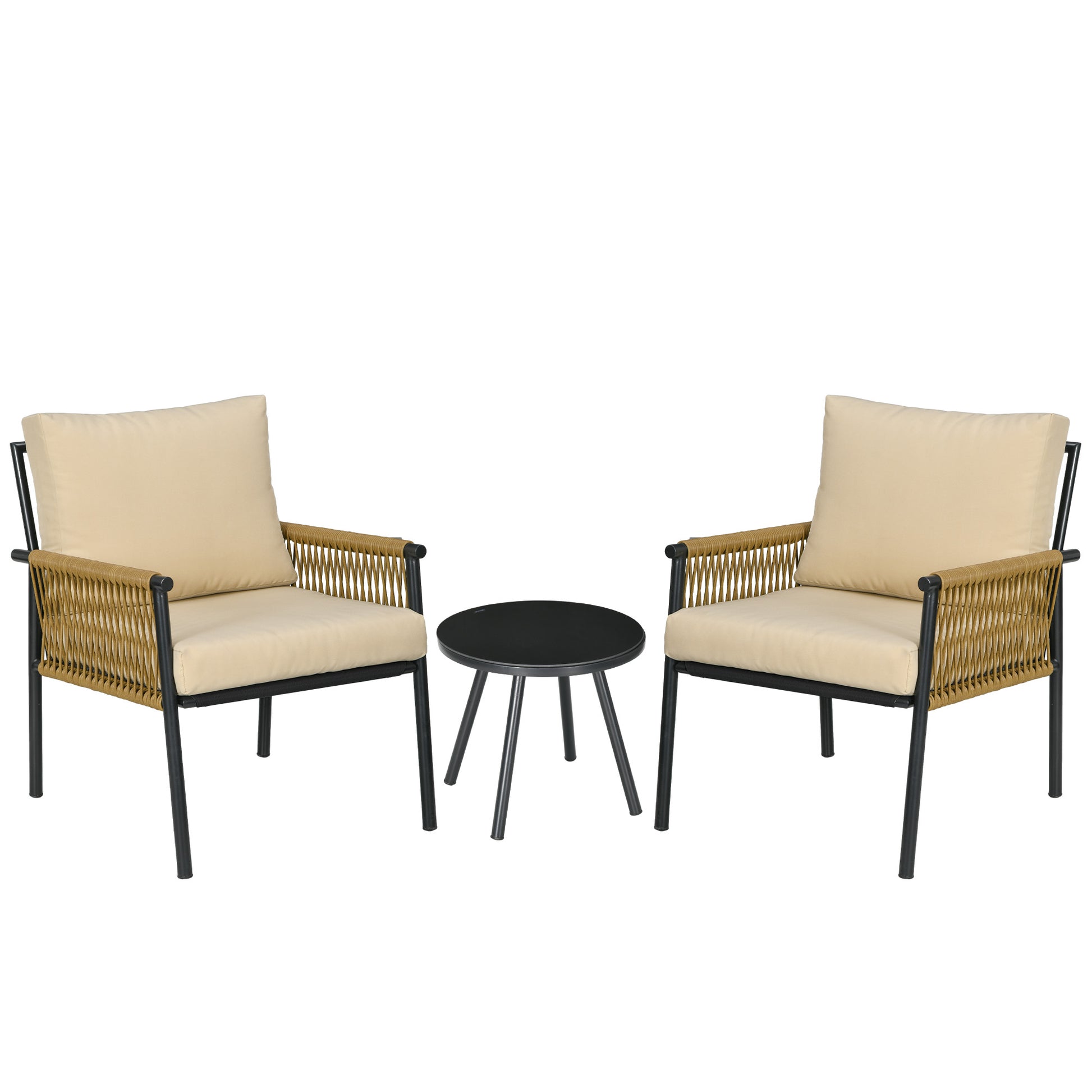 Outsunny Conjunto De Mesa Y Sillas De Jardín Exterior De 3 Piezas Negro Y Beige_0