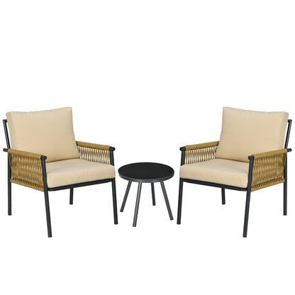 Outsunny Conjunto De Mesa Y Sillas De Jardín Exterior De 3 Piezas Negro Y Beige_0