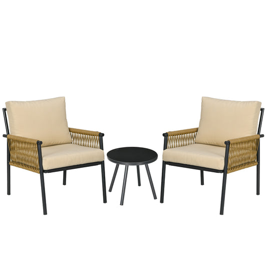 Outsunny Conjunto De Mesa Y Sillas De Jardín Exterior De 3 Piezas Negro Y Beige_0