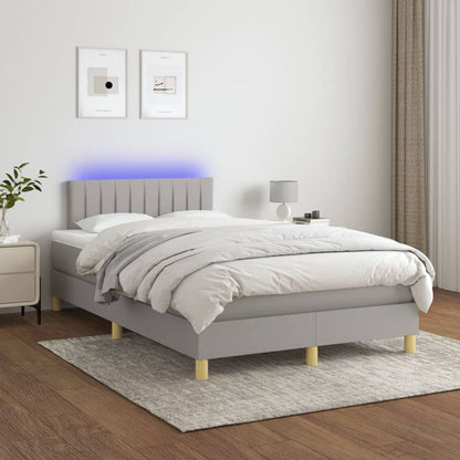 Cama Box Spring Con Colchón Tela Y Led Gris Claro 120x200 Cm / Vetonek_1