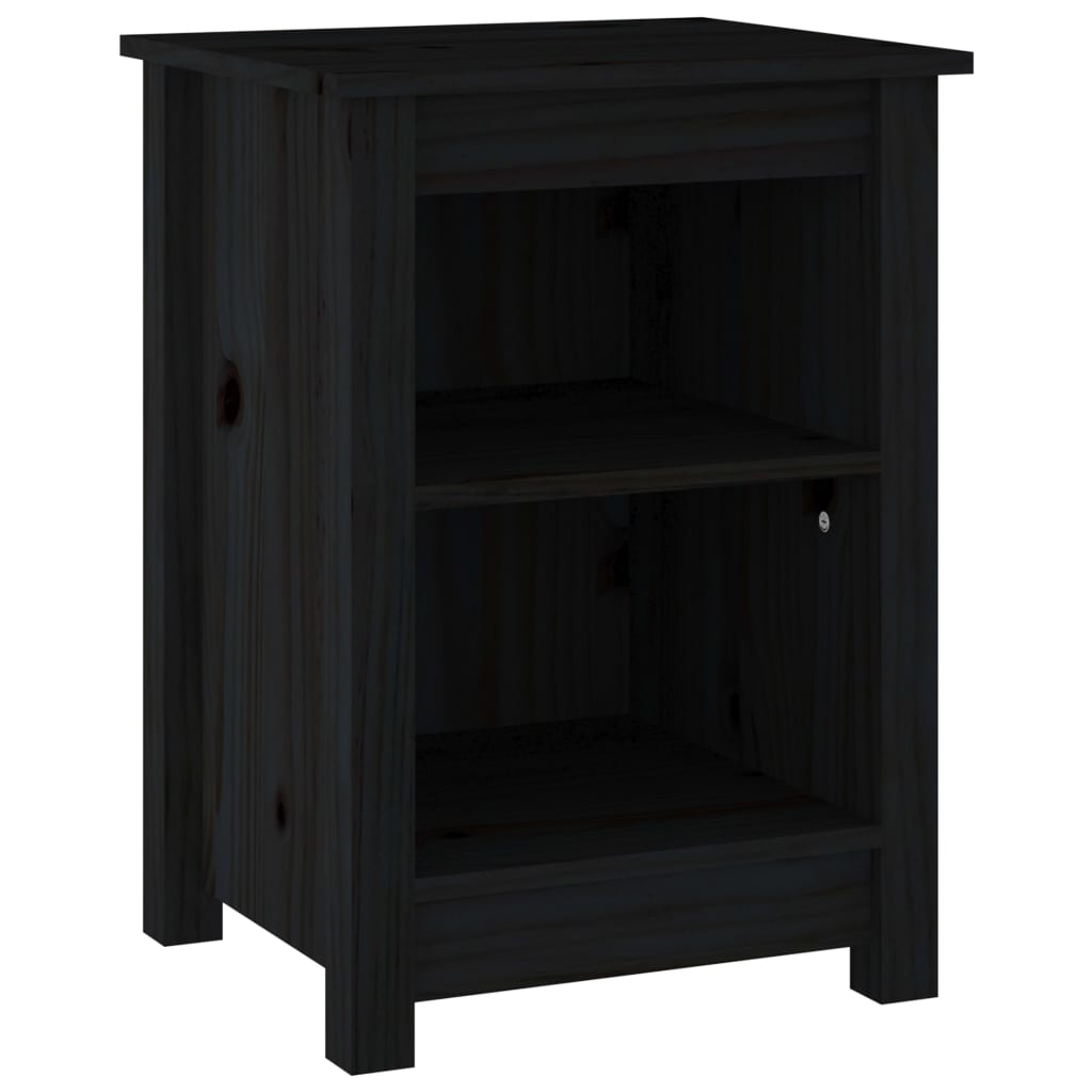 Mesita De Noche Madera Maciza De Pino Negro 40x35x55 Cm_0