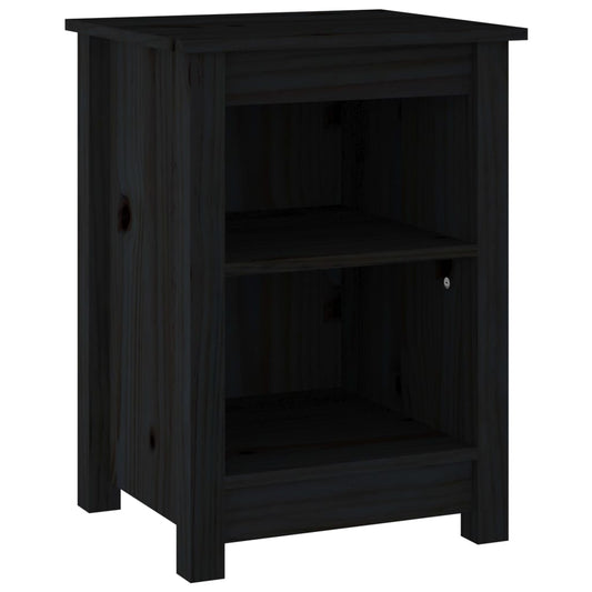 Mesita De Noche Madera Maciza De Pino Negro 40x35x55 Cm_0