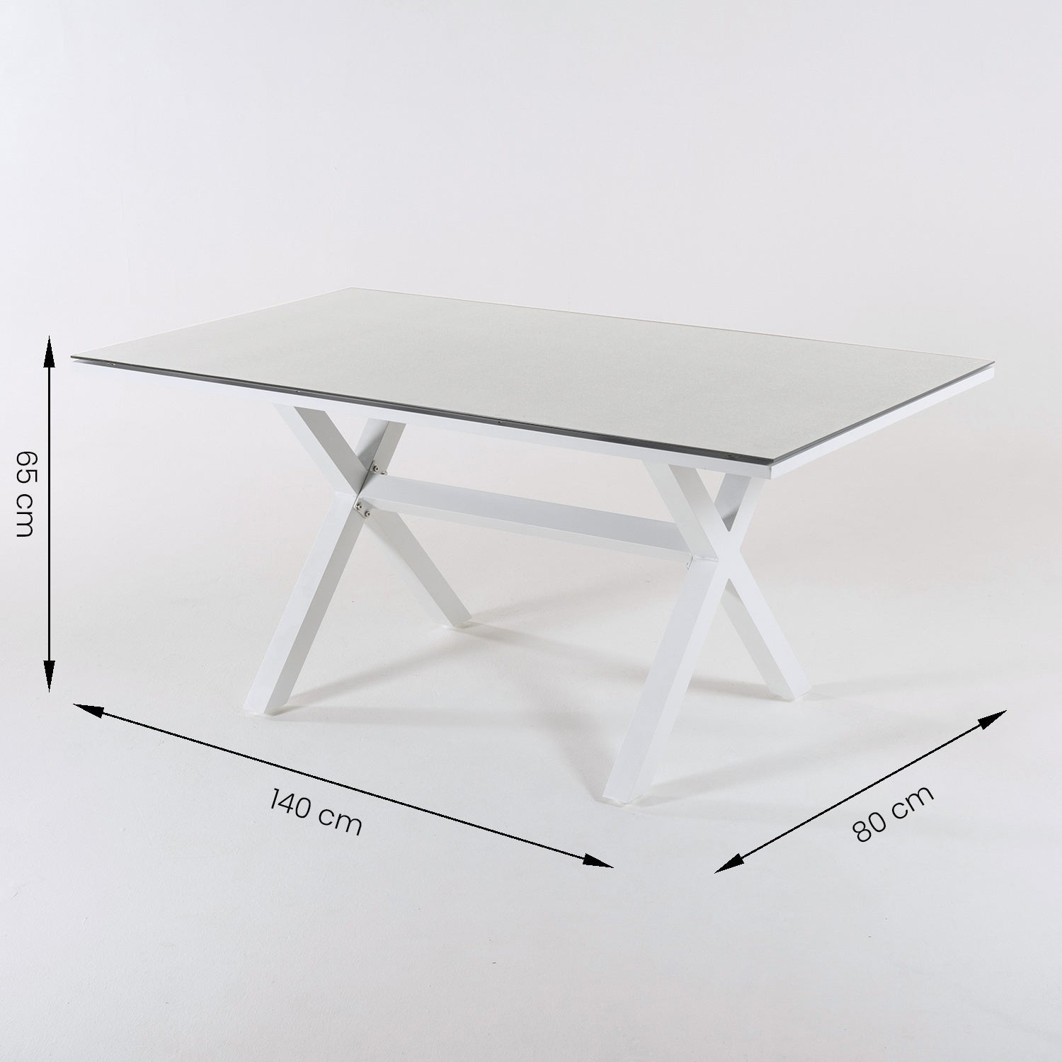 Mesa Auxiliar Cristal Templado, Patas En X, Aluminio Y Cristal, Color Blanco, 140x80cmx65cm_4