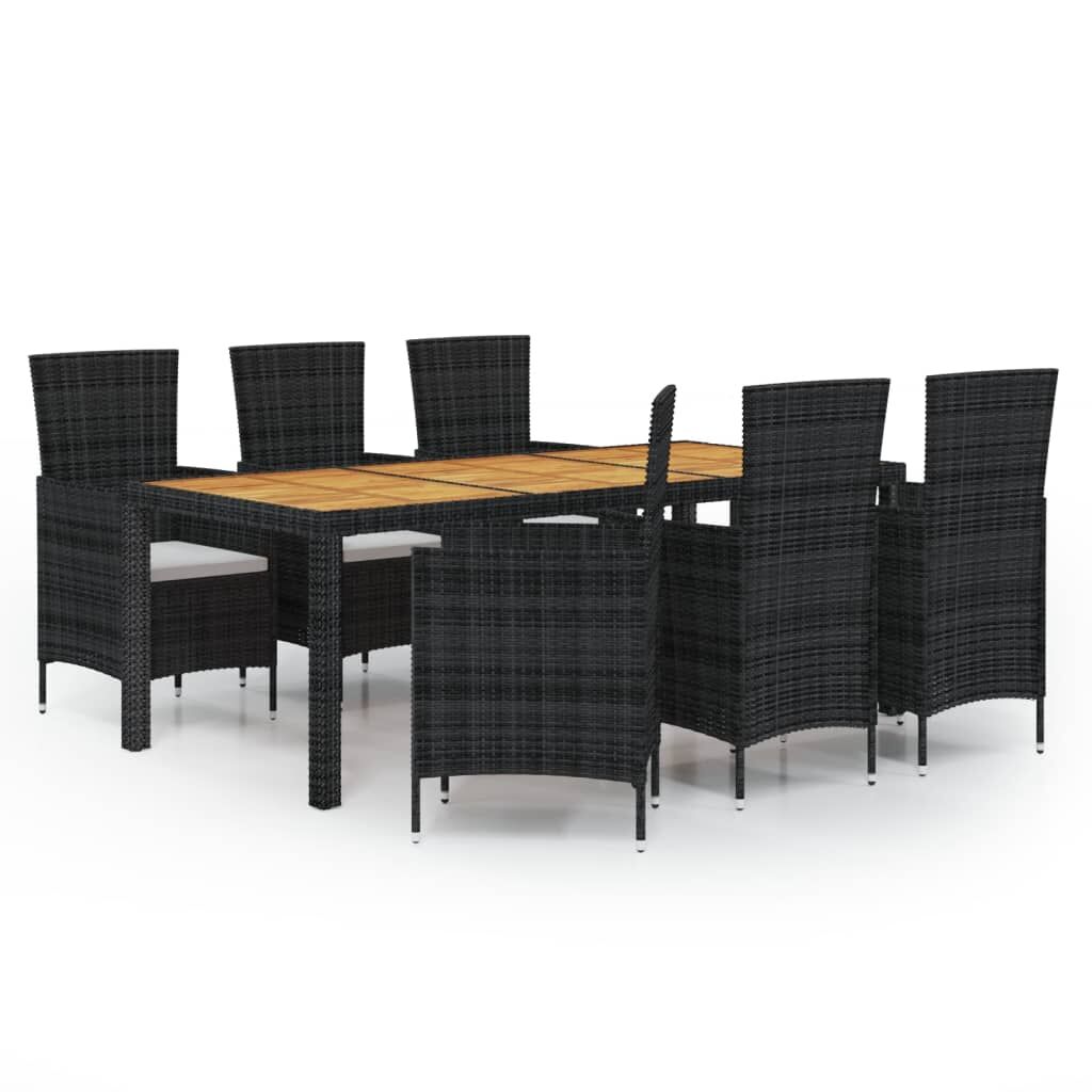 Vidaxl Juego De Comedor De Jardín 7 Piezas Ratán Sintético Negro_0