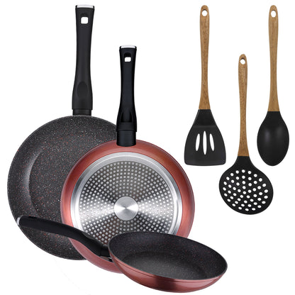 Pack De 3 Sartenes Ø20/24 Y 28 Cms + Set De 3pc De Utensilios De Cocina En Silicona_0