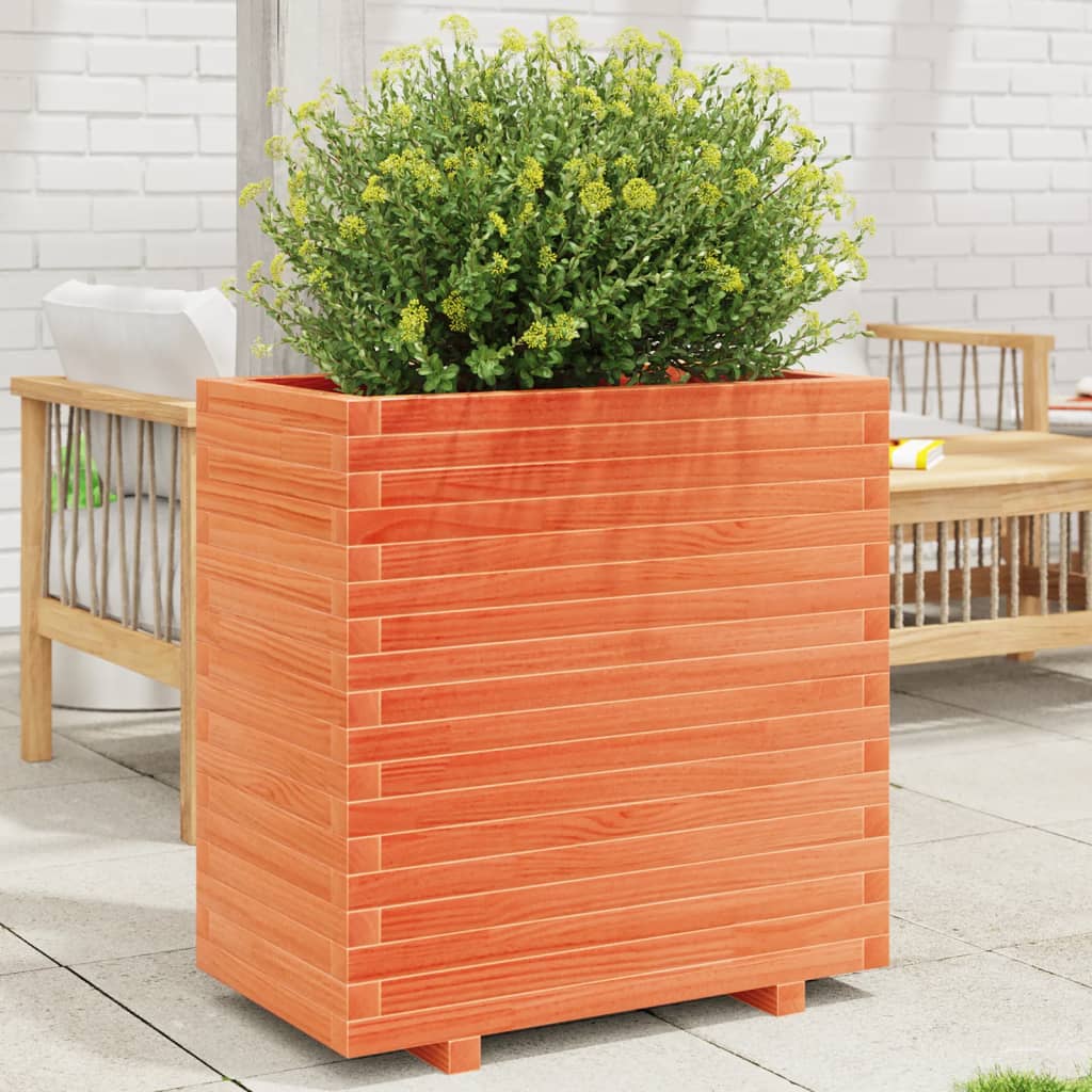 Jardinera Madera Maciza De Pino Marrón Cera 70x40x72,5 Cm_1