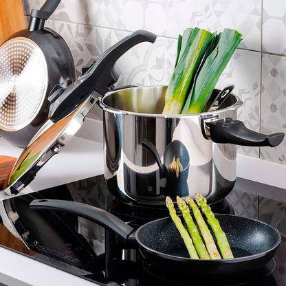 Olla A Presión 7,5 Litros, Inducción, Express Super Rápida, Acero Inox. 18/10, Todas Cocinas Fagor Duo 8 Plata, 81opfgduo80