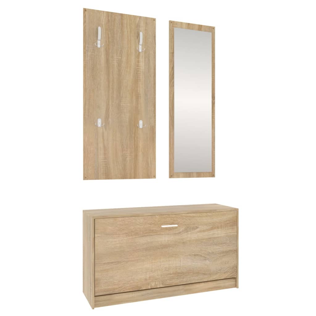 Set De Mueble Zapatero 3 En 1 Madera Contrachapada Roble Sonoma / Vetonek_4