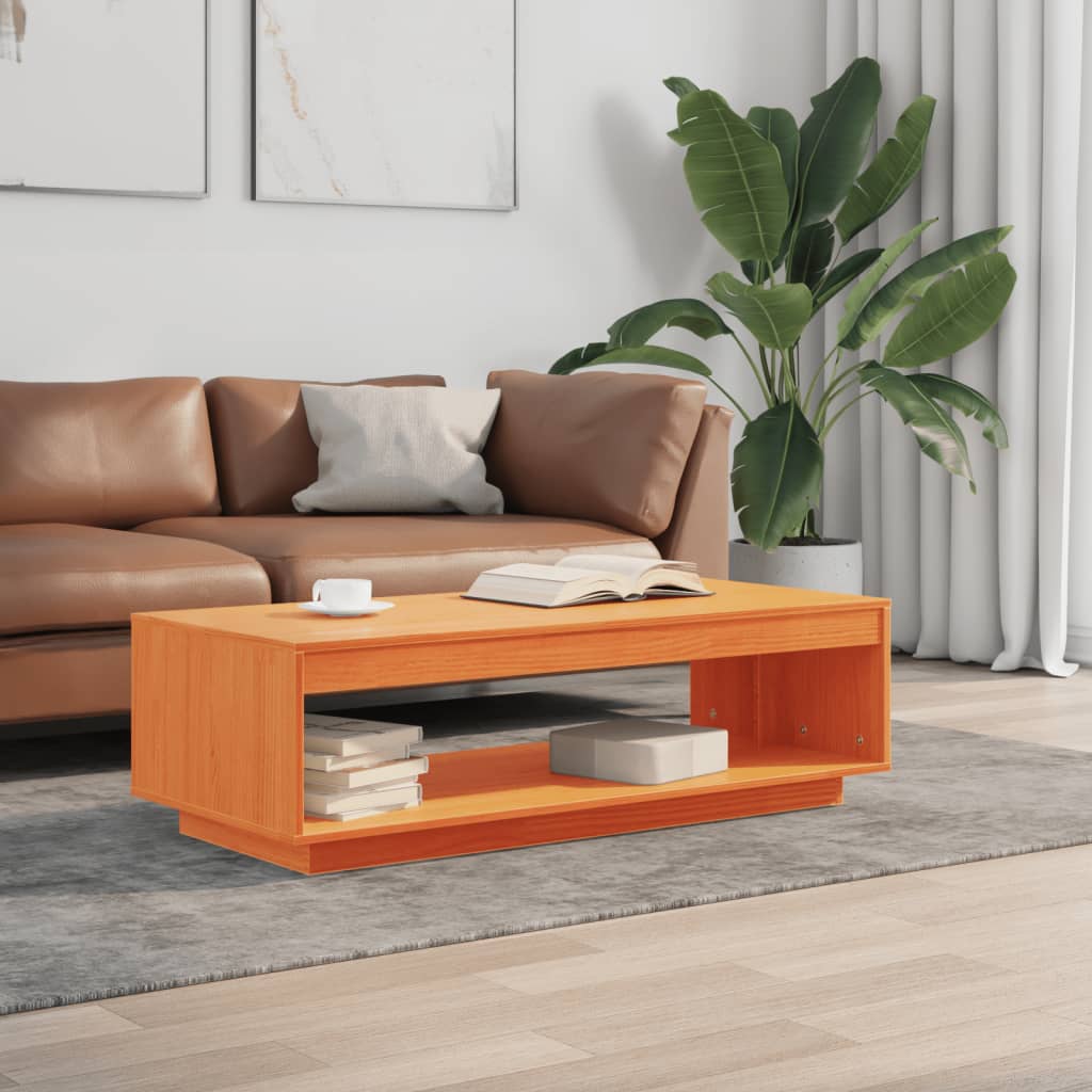 Mesa De Centro Madera Maciza De Pino Marrón Cera 110x50x33,5 Cm_1