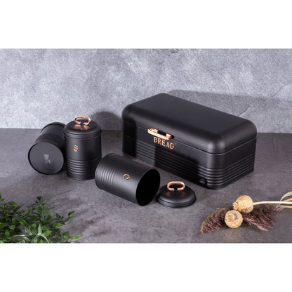 Panera De Mesa +juego 3 Botes Cocina Almacenaje Acero Inoxidable Contenedor De Pan Con Tapa Berlinger Haus Black Rose, Oro Rosado/negro