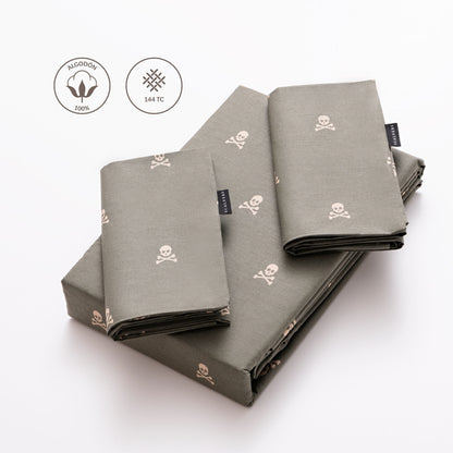 Set Cama (funda Nórdica 250x230cm + 2 Fundas Almohada 50x85cm) 100% Algodón 144tc Beige & Khakhi Calaveras Scalpers Home