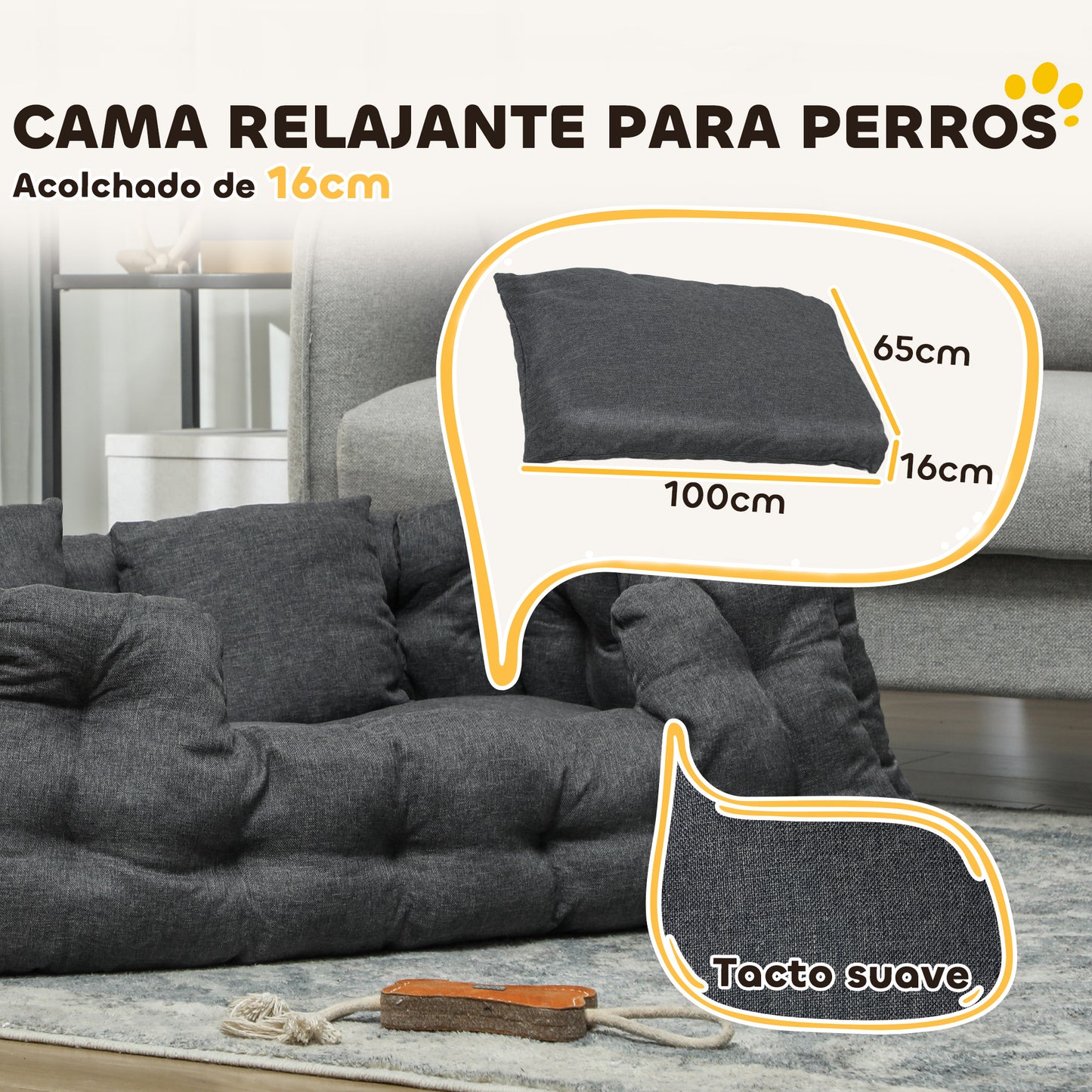 Pawhut Cama Para Perros Medianos Con 2 Almohadas Antideslizante 110x70x35cm Gris_5