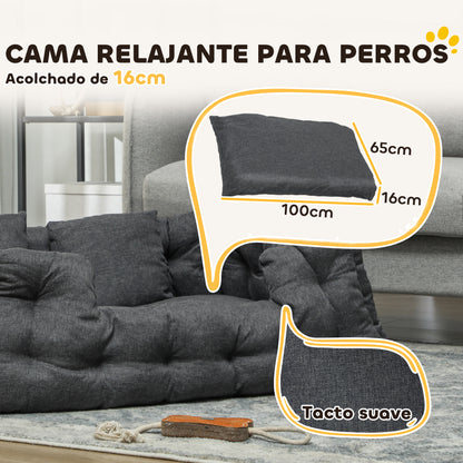 Pawhut Cama Para Perros Medianos Con 2 Almohadas Antideslizante 110x70x35cm Gris_5