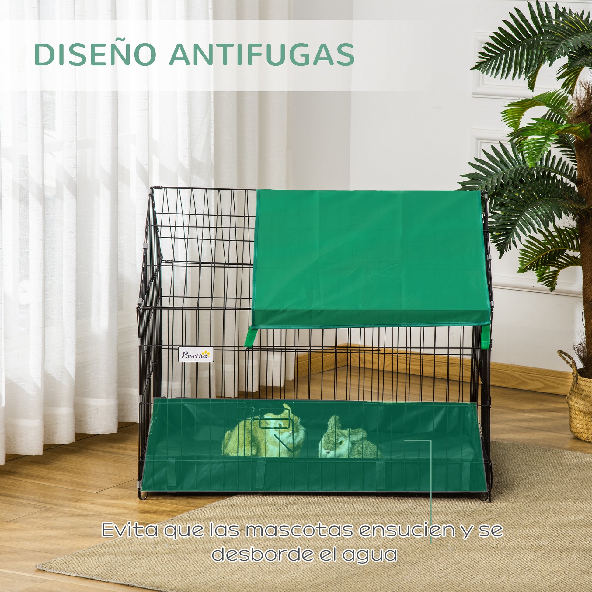 Pawhut Jaula Para Animales Pequeños Con 2 Puertas 90x75x75 Cm Negro Y Verde_4