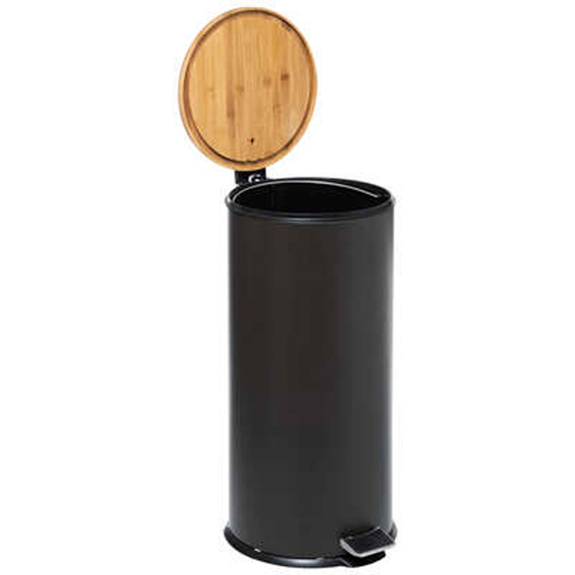 Cubo Pedal 20l  Con Tapa De Bambú  Negro