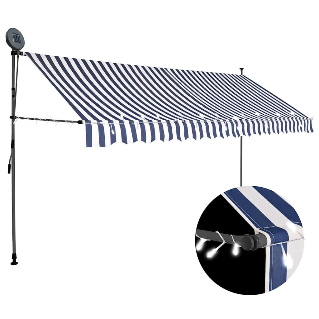 Toldo Manual Retráctil Con Led Azul Y Blanco 400 Cm_1