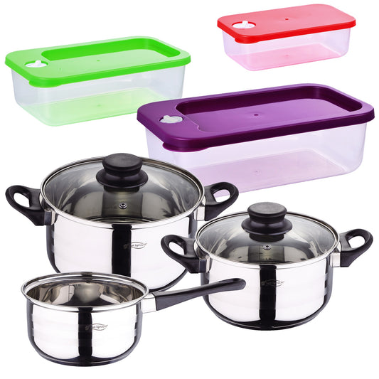 Pack Batería De Cocina 5 Piezas + Set De 3pc Herméticos Apilables De Plástico_0
