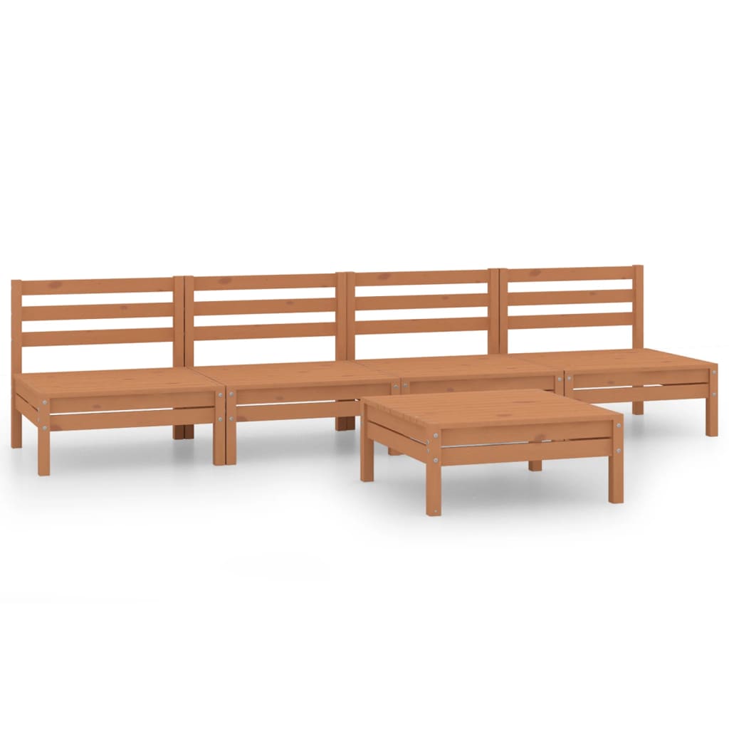 Juego Muebles De Jardín 5 Pzas Madera Maciza Pino Marrón Miel / Vetonek_1