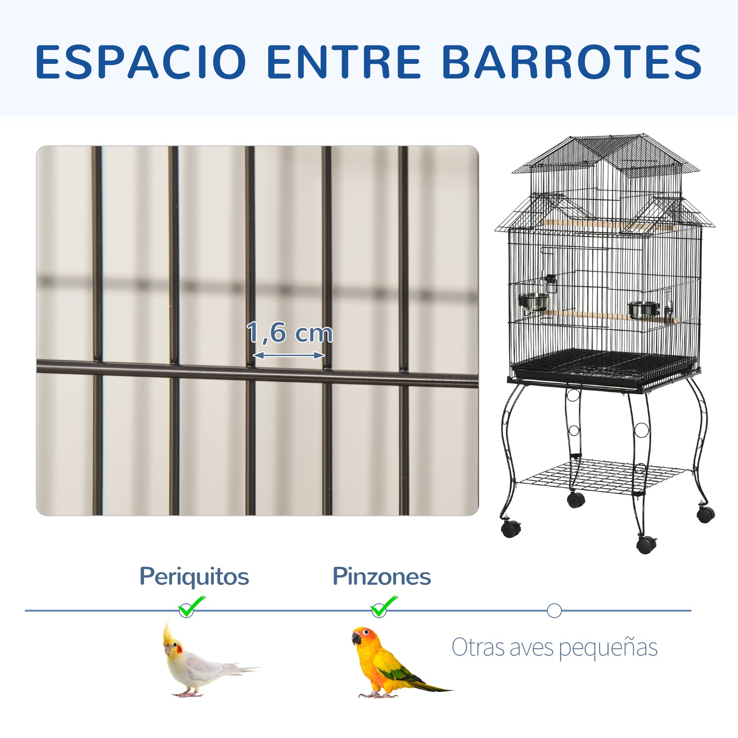 Pawhut Jaula Para Pájaros Con Ruedas Con Bandeja Extraíble Comederos 50x49x137cm_5