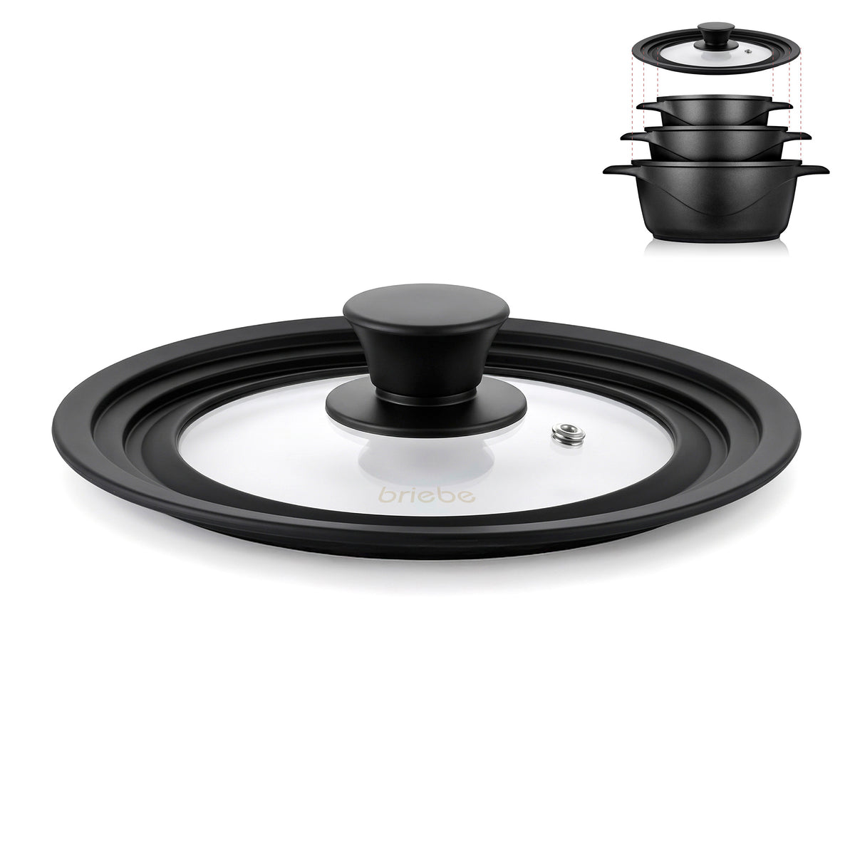 Briebe Totalid Tapa De Sartén Universal Con Borde De Silicona Y Cristal Templado, Multidiámetro 28-30-32_0