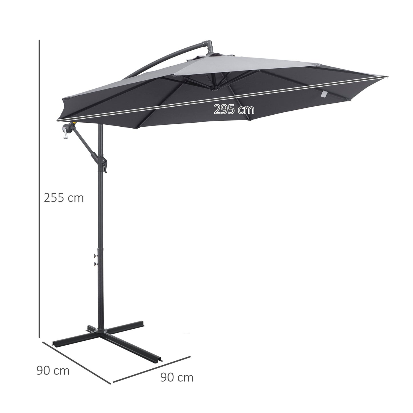 Outsunny Sombrilla De Jardín Ø295x255cm Inclinable Manivela Base Cruzada Gris_2