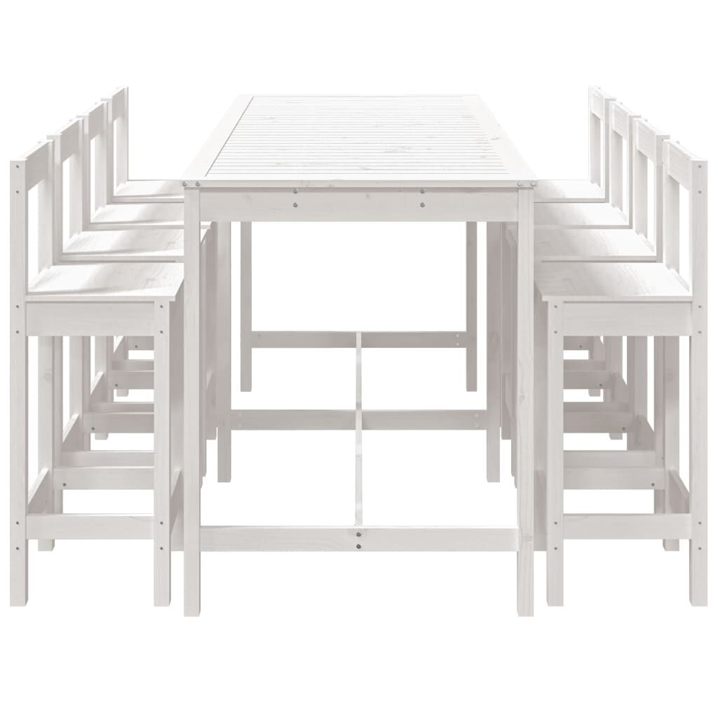 Vidaxl Mesa Y Taburetes Altos Jardín 9 Pzas Madera Maciza Pino Blanco_4